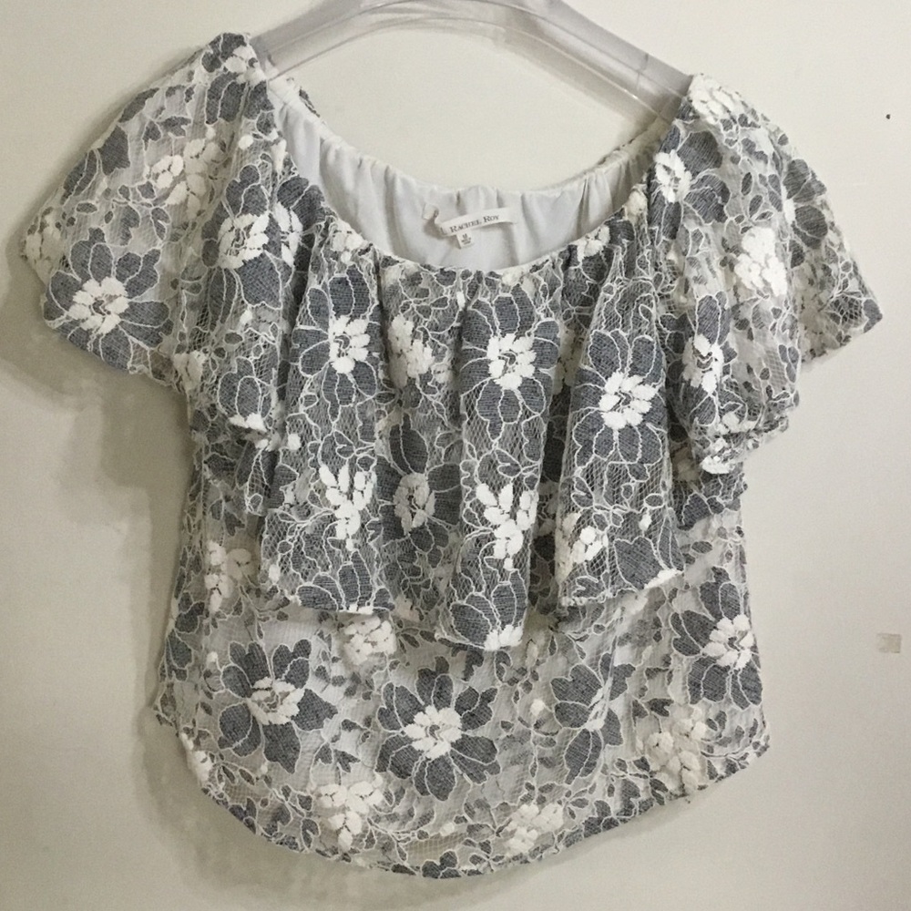 RACHEL Rachel Roy Floral Lace Blouse - Gray and White - Medium